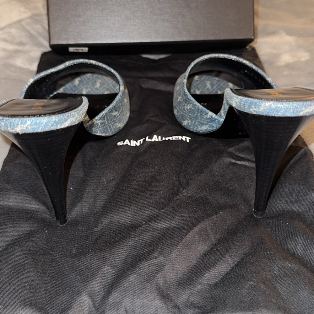 Saint Laurent Denim Open-Toe Heels - Picture 3 of 6